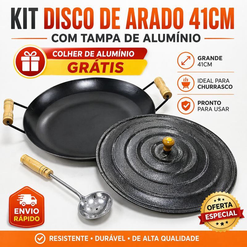 Kit Disco de Arado 41cm Grande Com Tampa + Colher de Alumínio Brinde