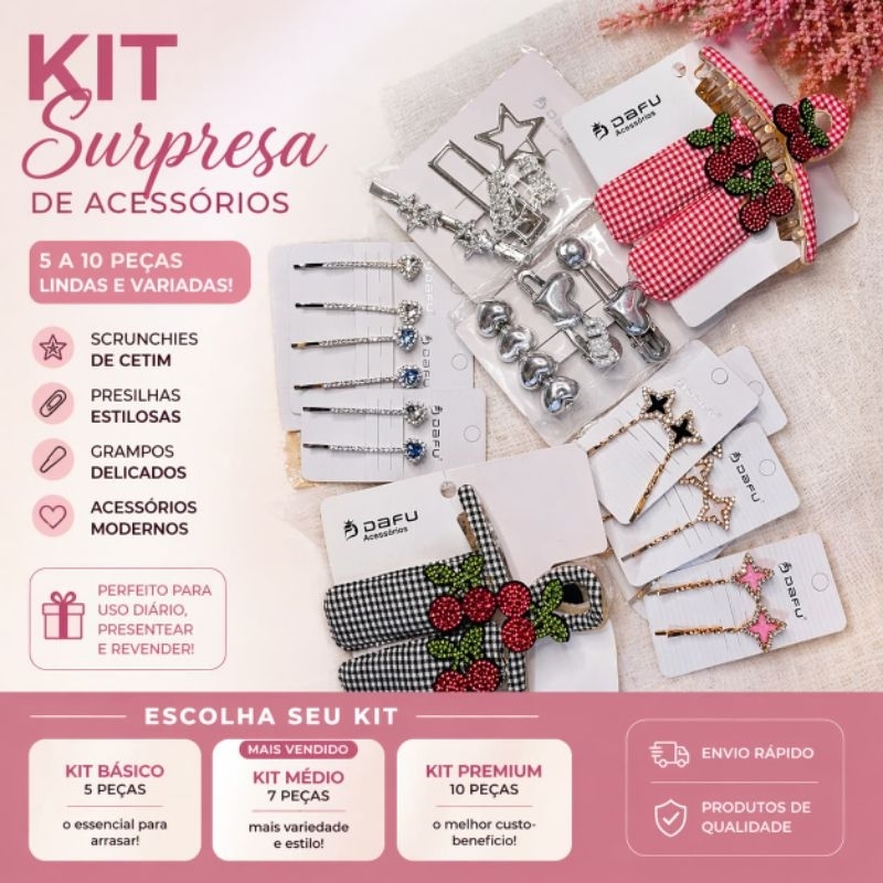 KIT DE ACESSÓRIOS FEMININOS ACESSÓRIOS PARA CABELO TENDÊNCIA DA MODA 2026