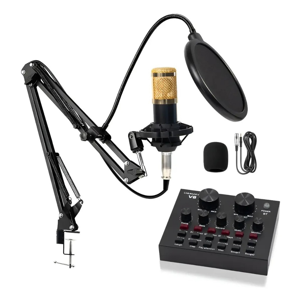 Kit Microfone BM800 Profissional com Braço Articulado e Suporte Ajustável para Gravação e Streaming