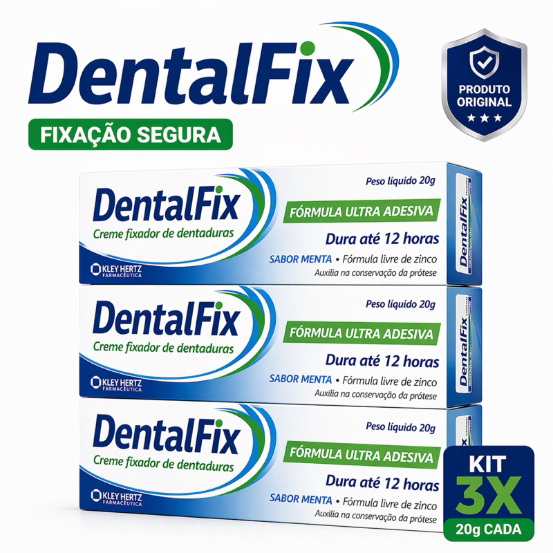 DentalFix Creme Fixador Dentadura 20g Kit 3x Fixação Segura Prótese Dental Conforto Diário Original
