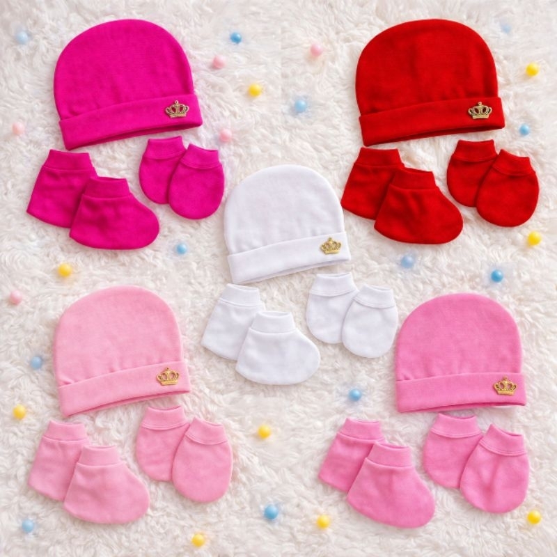 👉🏼Kit Touca Bebê Menino e menina ribana e poliéster | 1,2, 3 ou 4 kits Touca+Luva e Sapatinho RN a 3 meses