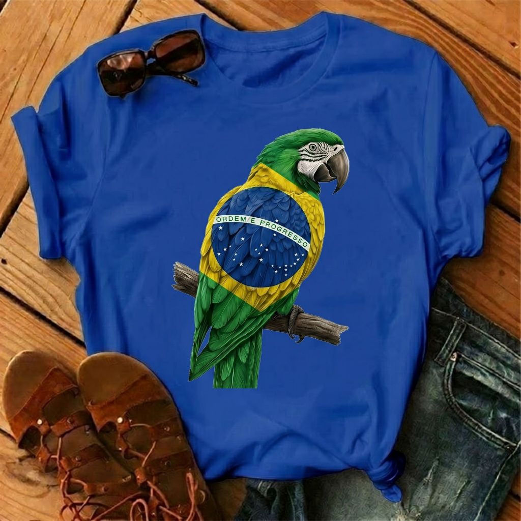 Camiseta Feminina Brasil T-shirt Copa Do Mundo Blusa Arara Rumo Ao Hexa