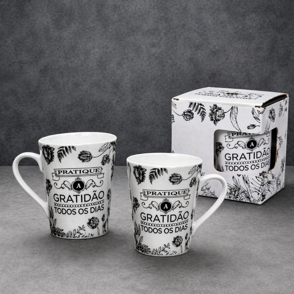 Caneca Gratidão Floral Presente Inspirador | Pratique Gratidão Todos os Dias Porcelana