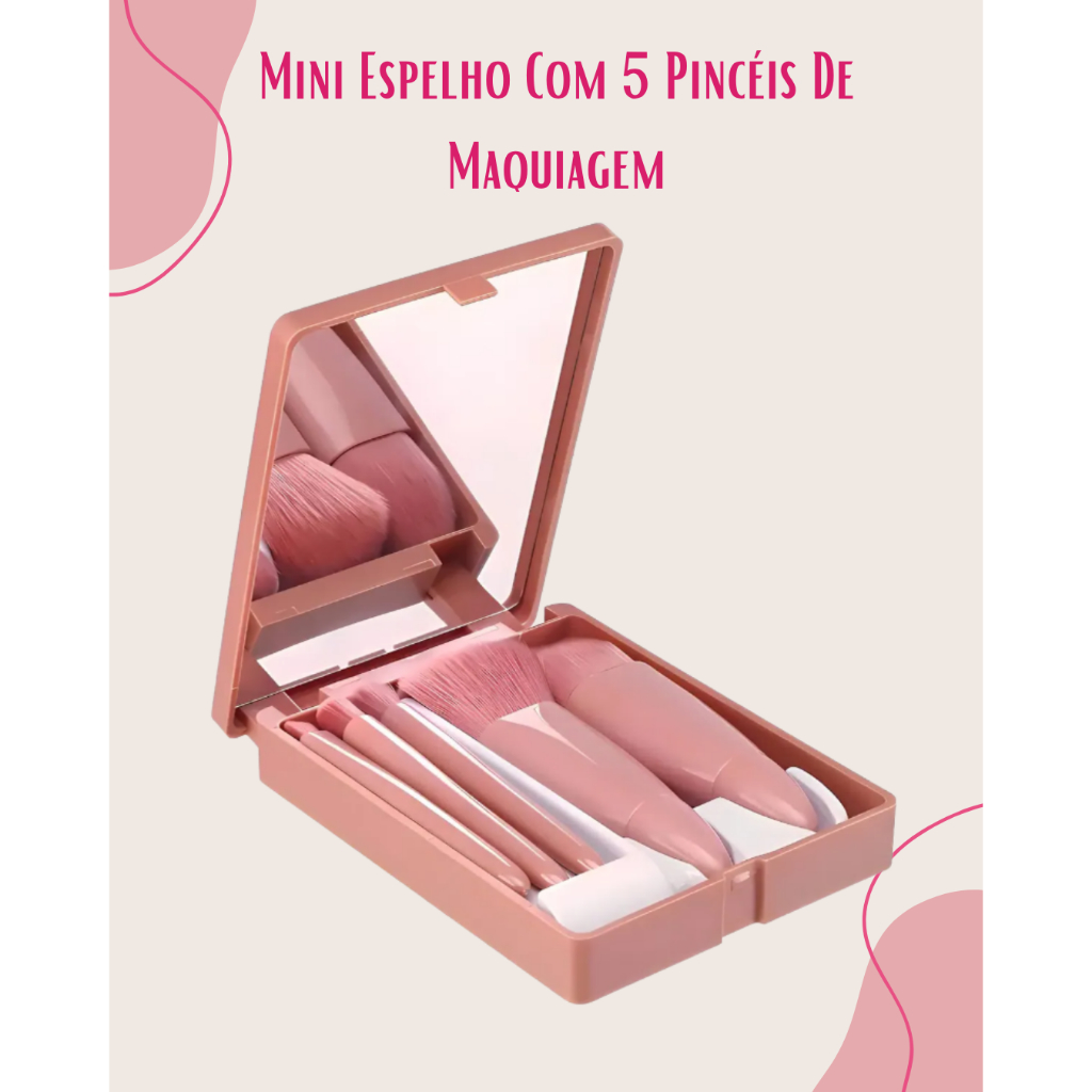 Kit Maquiagem 5 Pinceis Mini Espelho Portatil Estojo Completo Profissional Pratico Viagem OfertaTop1