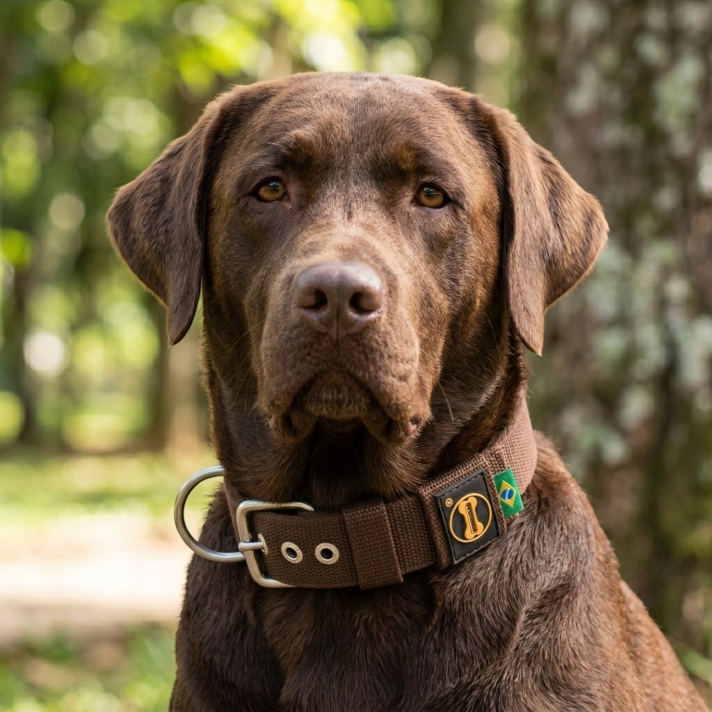 Coleira Marrom Cães Medio Grande Porte 40mm Fit Labrador Cachorro Pitbull Dobermann Rottweiler Cão