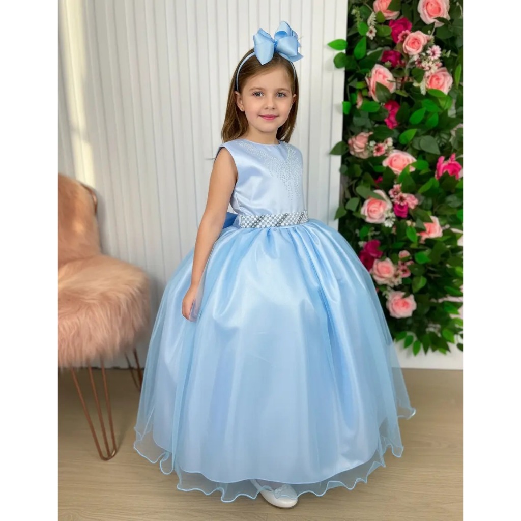 Vestido Longo Larissa Azul Claro Formatura Festa Fardamento Marie Daminhas