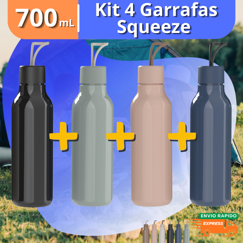 Kit Garrafa Squeeze 700ml Camping garrafinha de viagem água trabalho academia fria