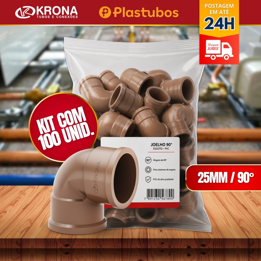 kit joelho cotovelo 100 unidades 25mm 90 graus soldavel Krona- Plastubos
