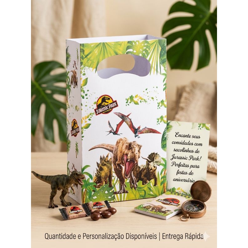 20 Sacolinhas Personalizada tema Dinossauro para lembrancinhas festas temáticas Pegue e monte Personalizada