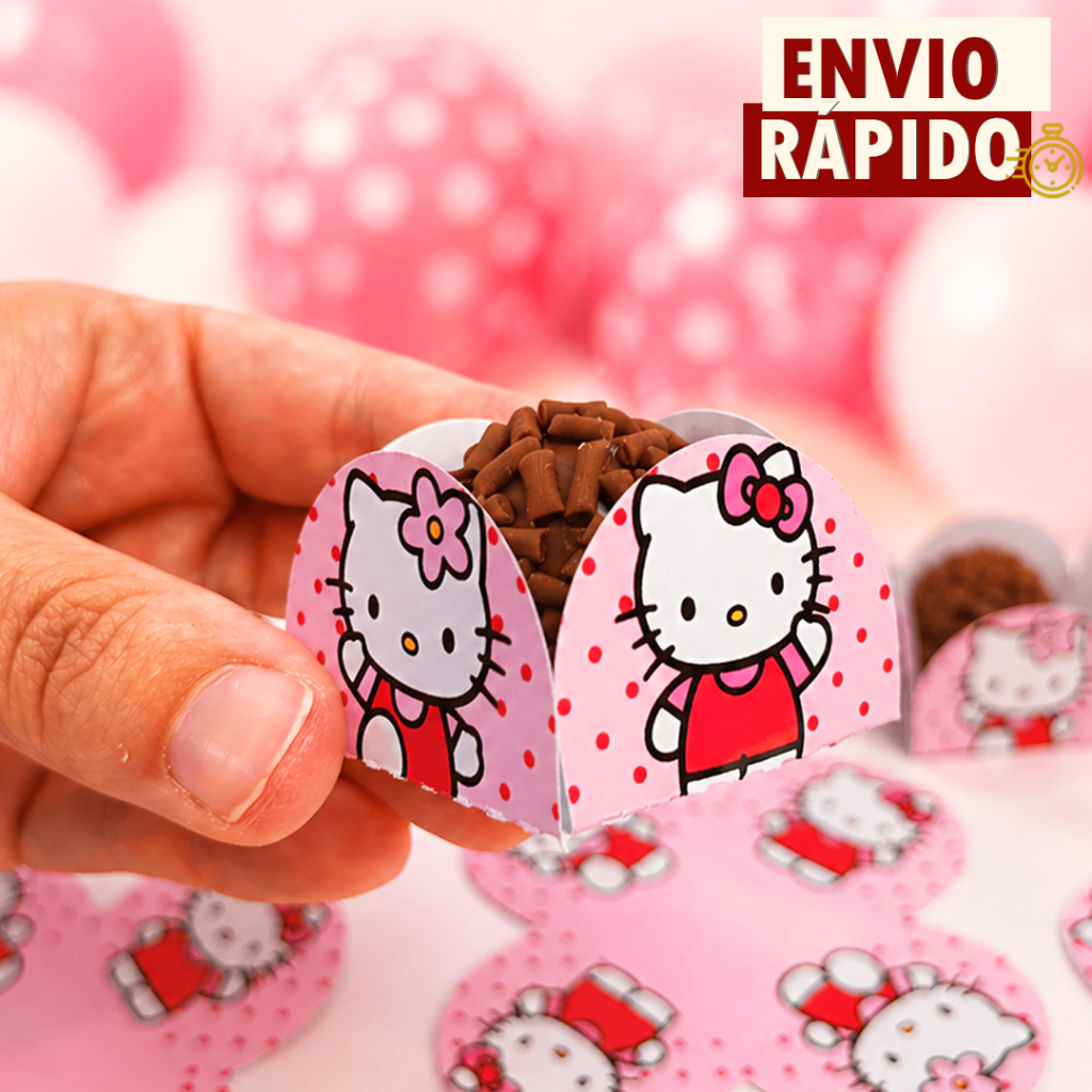 50 Forminha de Doces Hello Kitty Vermelha Personalizada no Tema - Lembrancinha de Festa Aniversário