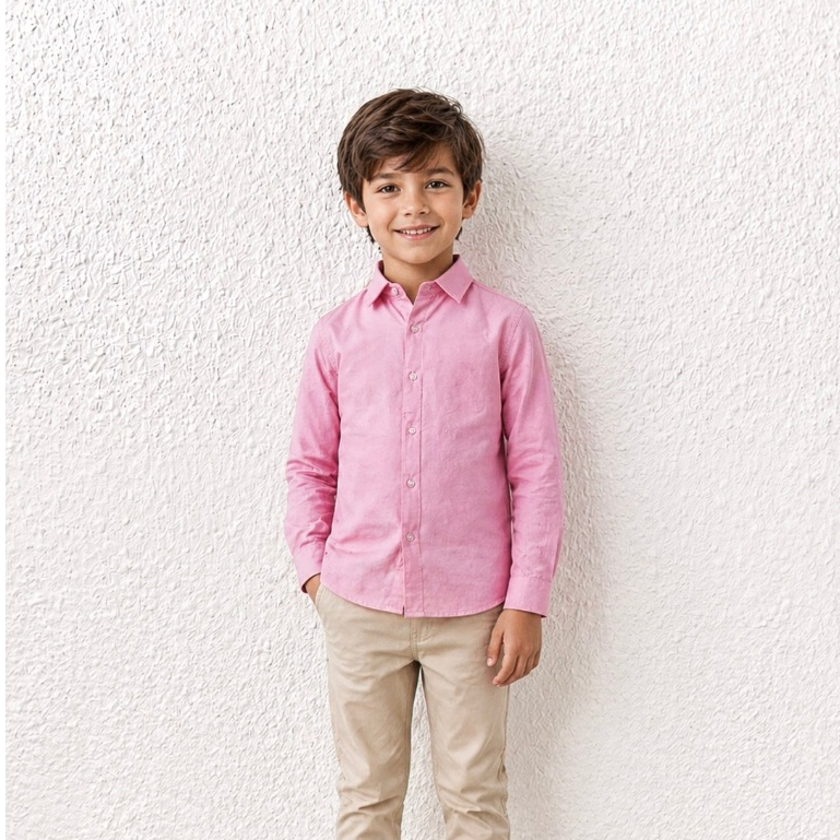 Camisa Social Infantil Menino Manga Longa Rosa Bebê Festa Casamento Batizado Pajem