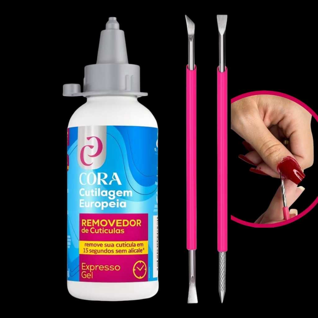 Kit Manicure kinQ Expresso Gel 100ml Removedor de Cutículas com Espátula e Palito Bastão Silicone Cutelaria Slim