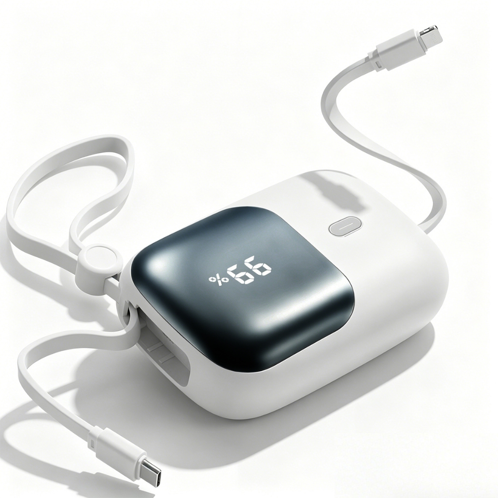 Power Bank Mini 10000mAh Turbo 22.5W ANATEL, Compatível iPhone, Samsung, Motorola e Xiaomi, Display LED e Cabo Embutido