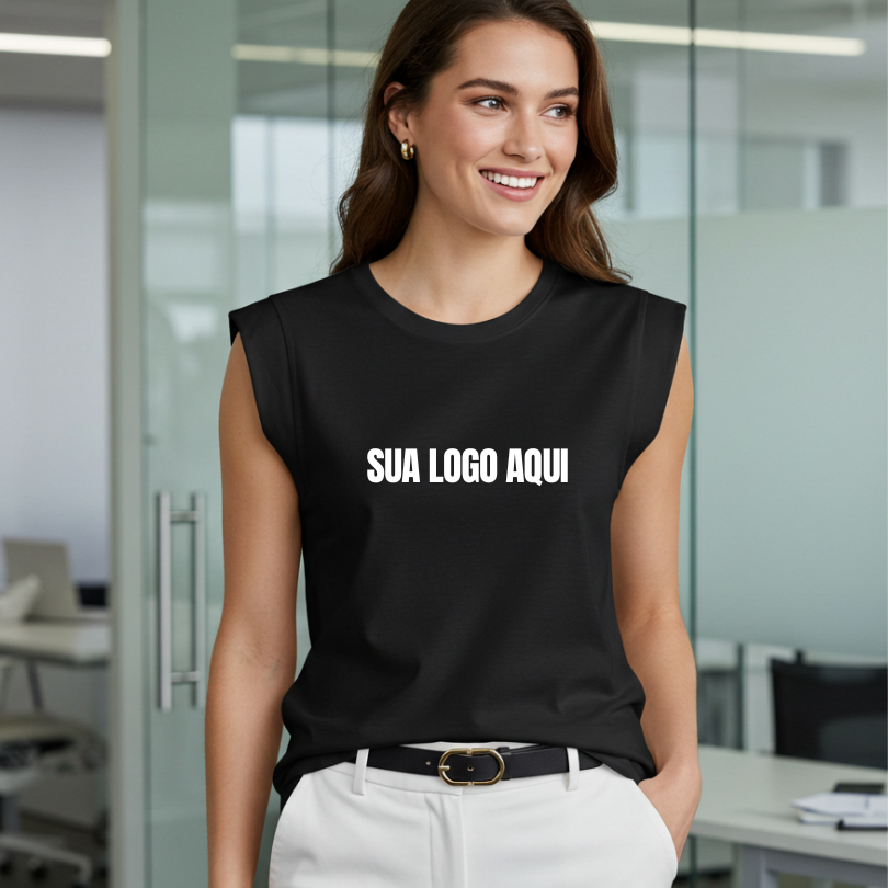 Camisa Personalizada Feminina Muscle Tee com Sua Logo em  Malha 100% Algodão Premium