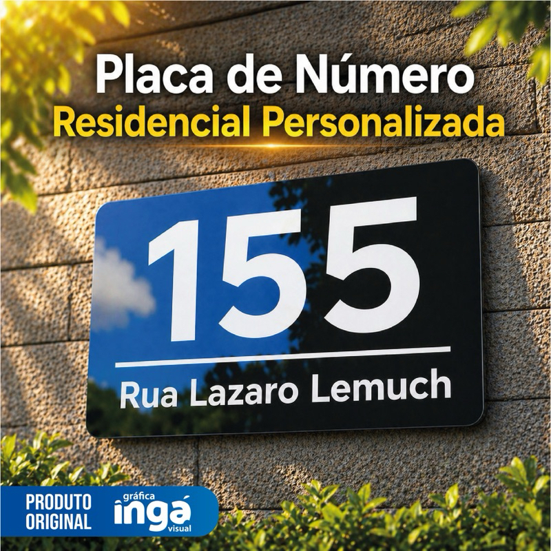 Placa Número Endereço Personalizada ACM Residencial Casa Apartamento Empresa Moderna Preto