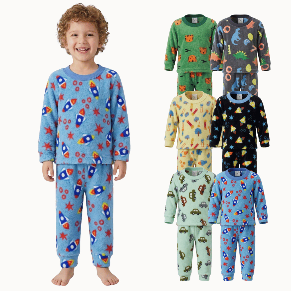 Kit Pijama Infantil Menino Manga Longa Punho Conjunto Frio Bebê Fleece Peluciado Quentinho Inverno