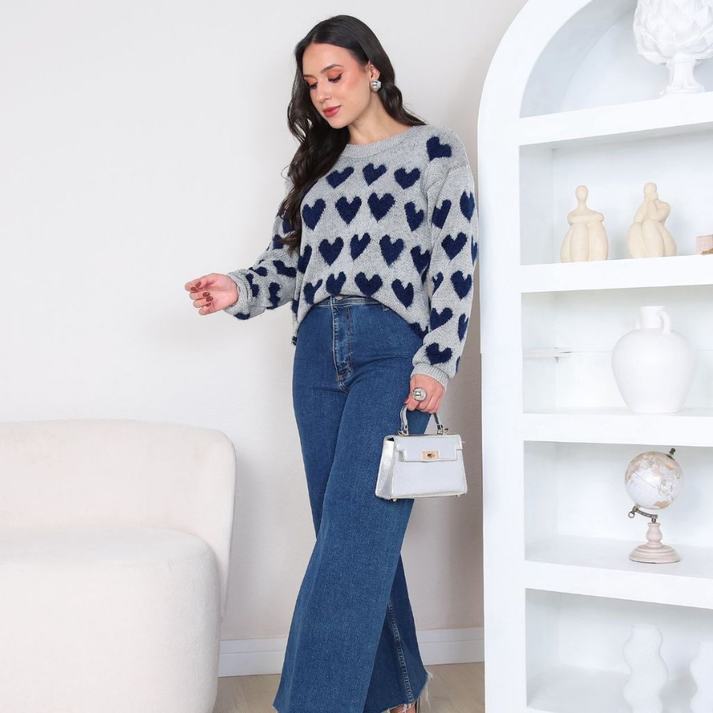 Blusa Coraçao Pelinho Feminina Moda Inverno Frio Fashion Confortável Quente Macia e Leve.