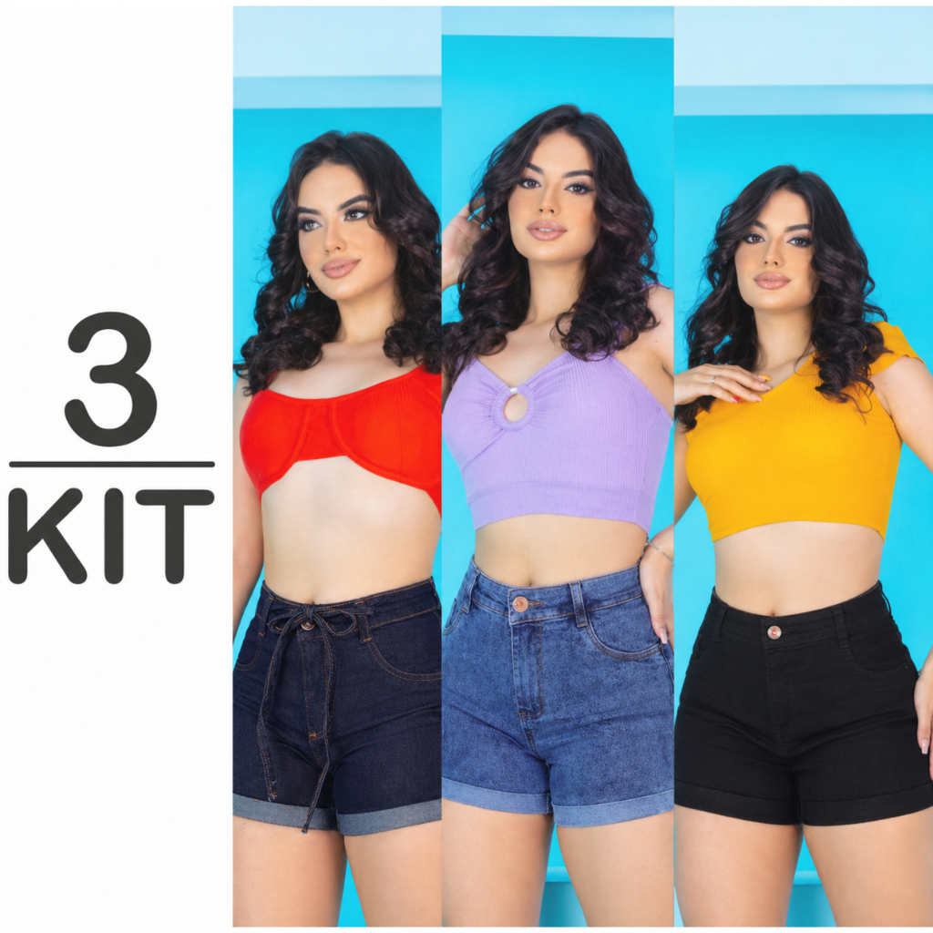 Kit 3 Shorts Jeans Feminino 🔥 SHORT JEANS FEMININO – MODELAGEM PERFEITA 🔥
