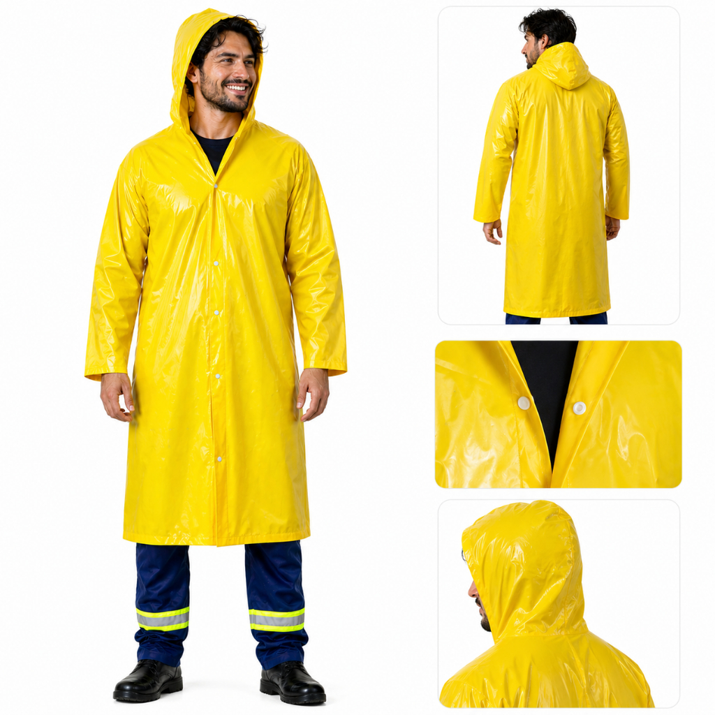 Capa De Chuva Amarela Reforçada Forrada Com Capuz Impermeável Obras GG