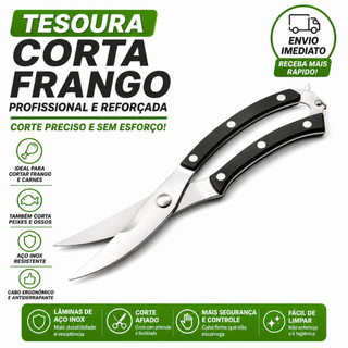 Tesoura de Cozinha Multiuso Profissional Inox Corta Frango Carne Aves Vegetais Abridor de Garrafas de Peixe Reforçada