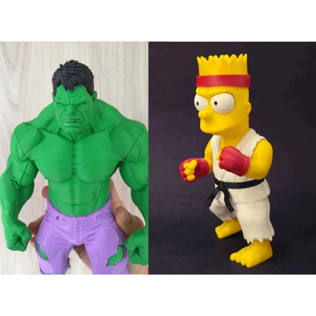 Boneco Hulk Herói Verde + Boneco Bart Simpson Street Fighter Decorativo