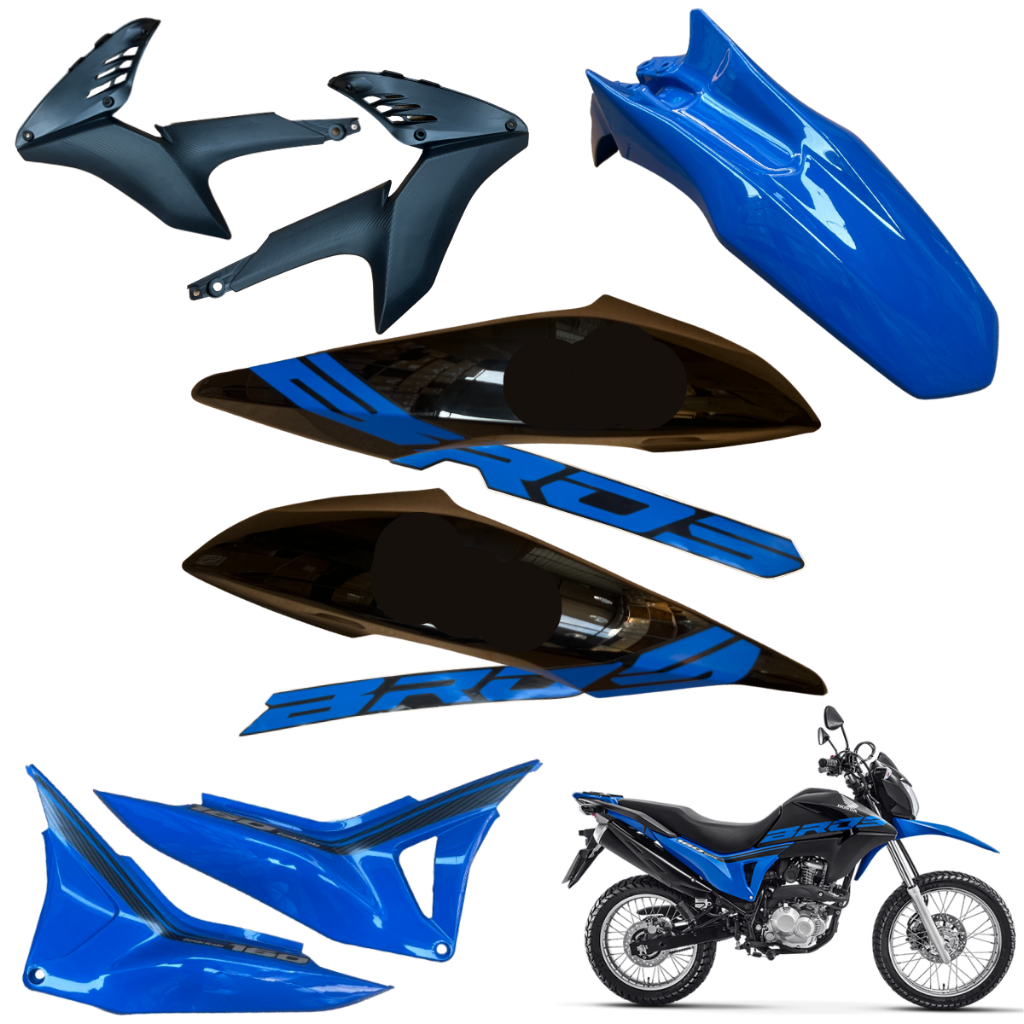 Kit Carenagem Nxr Bros 160 2016 Até 2021 Aba Tanque Complementos Tampa Lateral Paralama Dianteiro