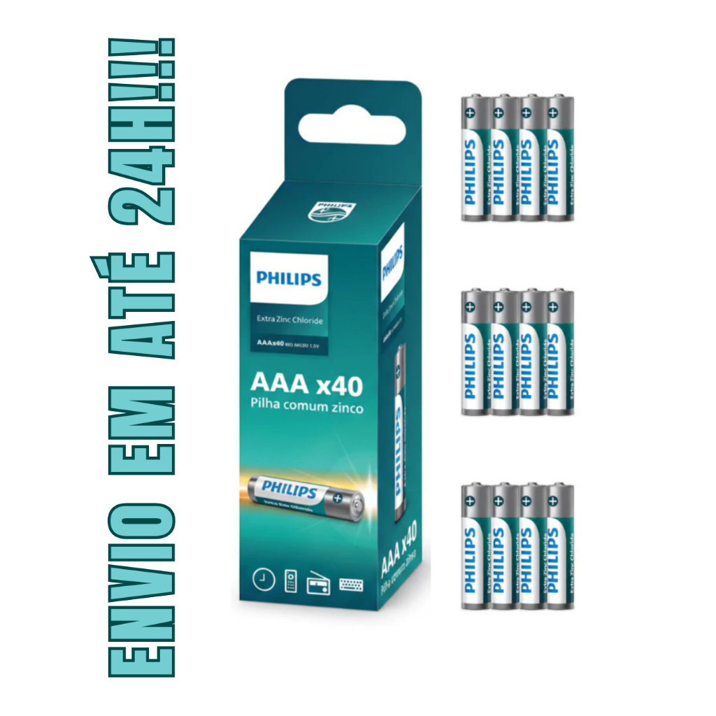 Kit Pilha Zinco AAA (Palito) Philips 12, 16 ou 20 Unidades Controle Remoto Videogame Rádio Lanterna