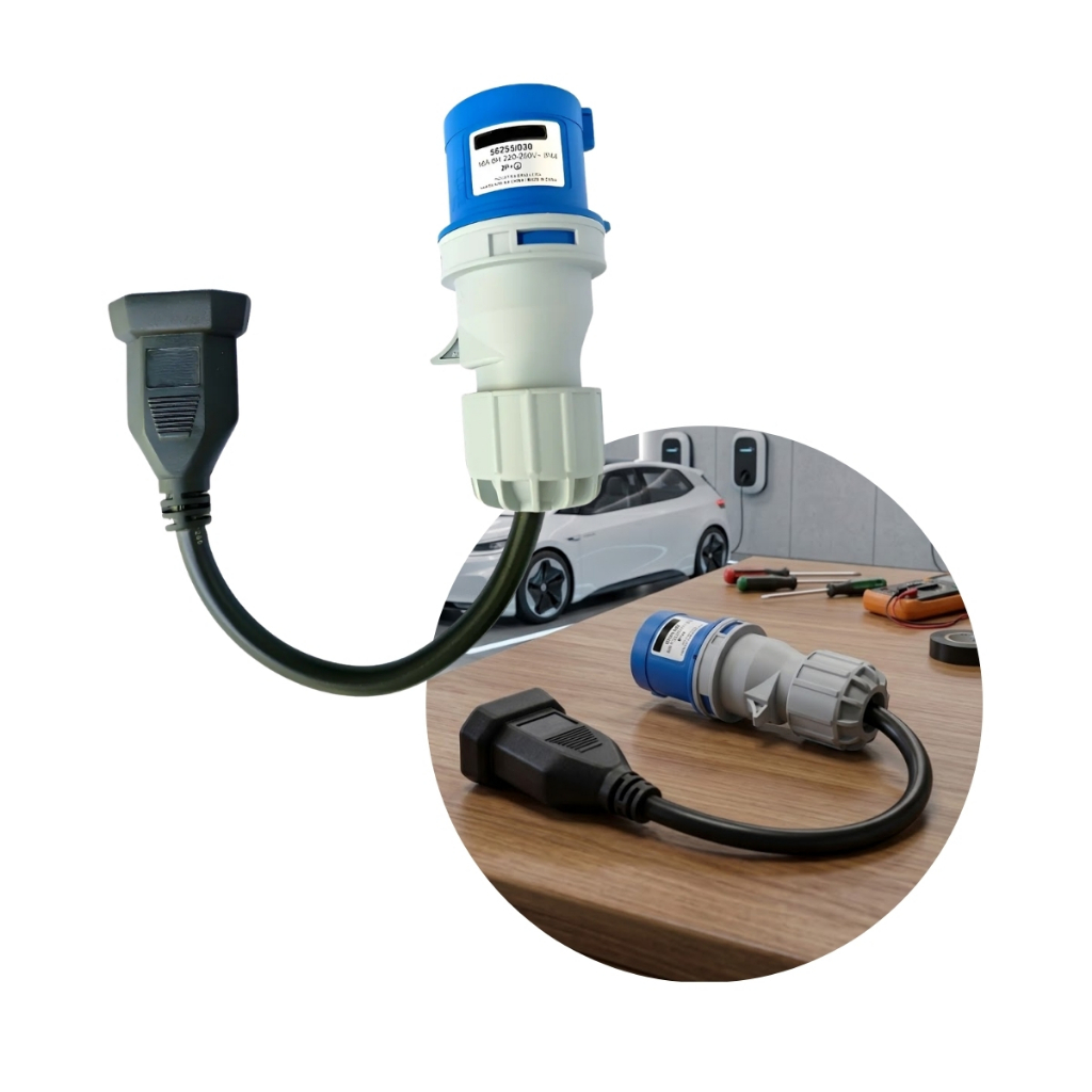 Adaptador Tomada Industrial 20A Para 32A Carregador Portátil Veicular 3.5kW Alta Resistência
