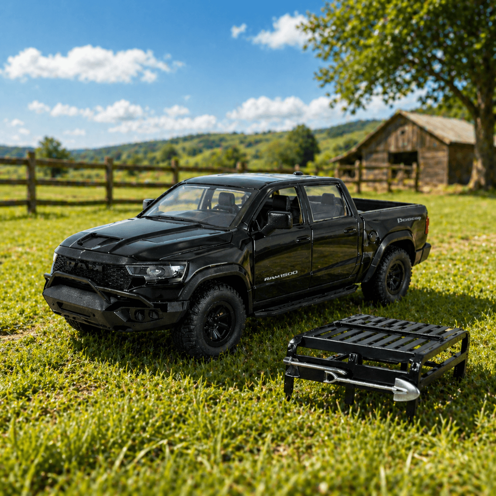 Miniatura Dodge Ram Pickup 1:32 Metal Diecast Luz Som Fricção Abre Portas Caminhonete Colecionável