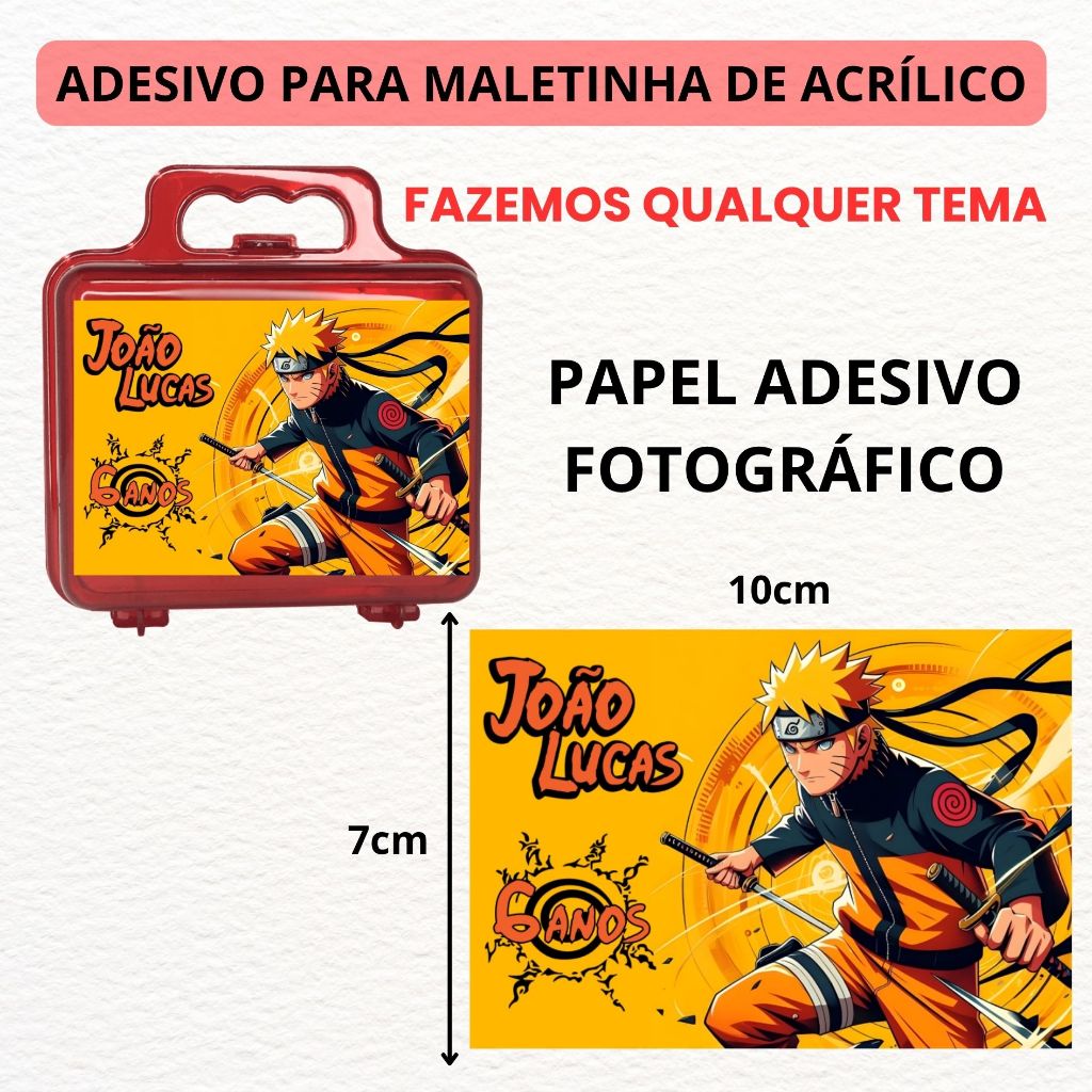 Rótulo Adesivo para Maletinha De Acrílico NARUTO (10cm x 7cm), PERSONALIZADO EM QUALQUER TEMA