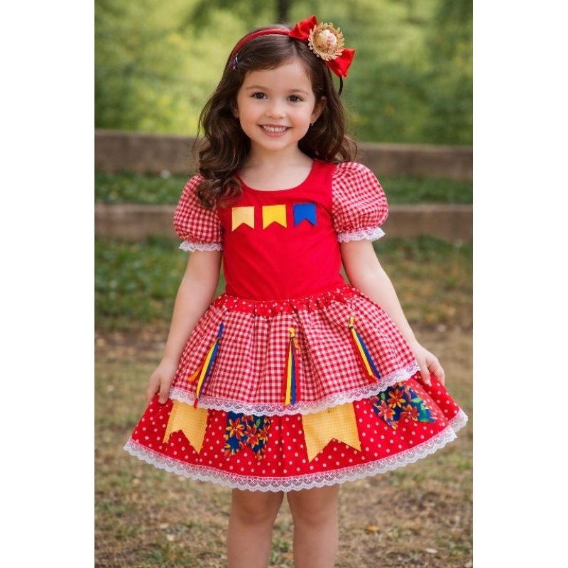 Vestido Festa junina Caipira C/Tiara  2 ao 12 anos