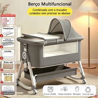 Berço Moisés Portátil Mesa De Troca Integrada 6 Níveis De Altura Anti-Refluxo 0-3 Anos