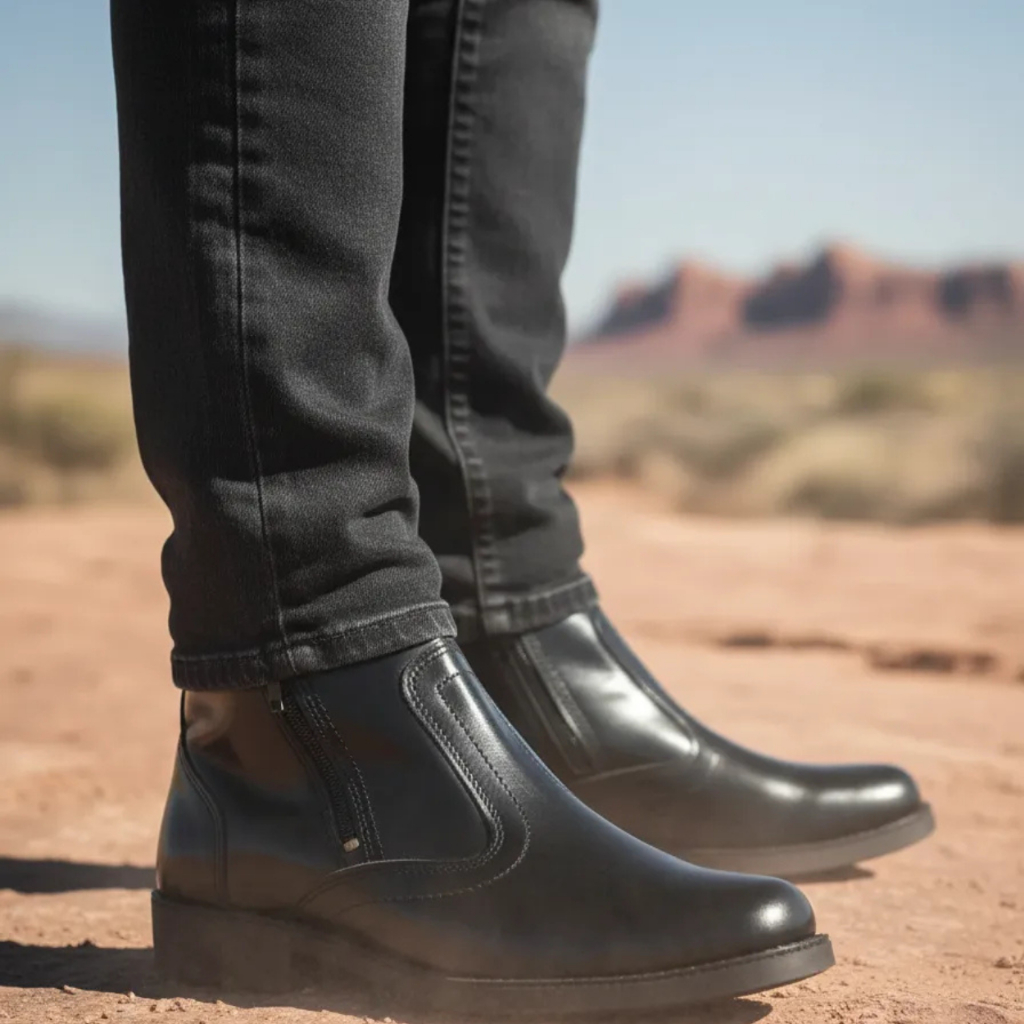 Bota Social Masculina Com Ziper Botina em Couro Cor Preta Botinha Solado Costurado Leve Macia 2235
