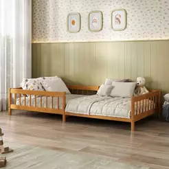 Cama Montessori Reforçada Infantil 90x190cm Madeira Com Estrado Cor Mel Dudy