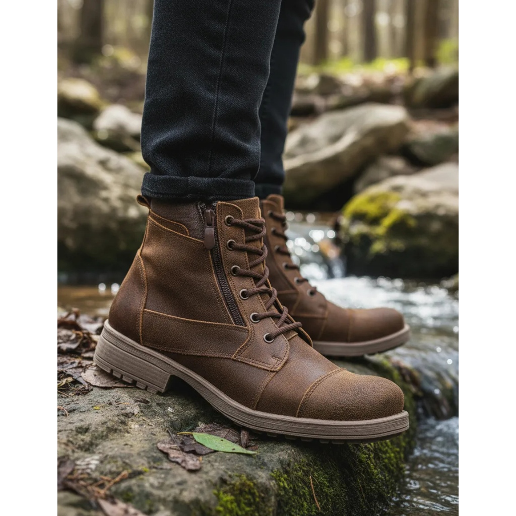 Bota Masculina Coturno Couro Legitimo Casual Adventure Homem Casual Trabalho Conforto
