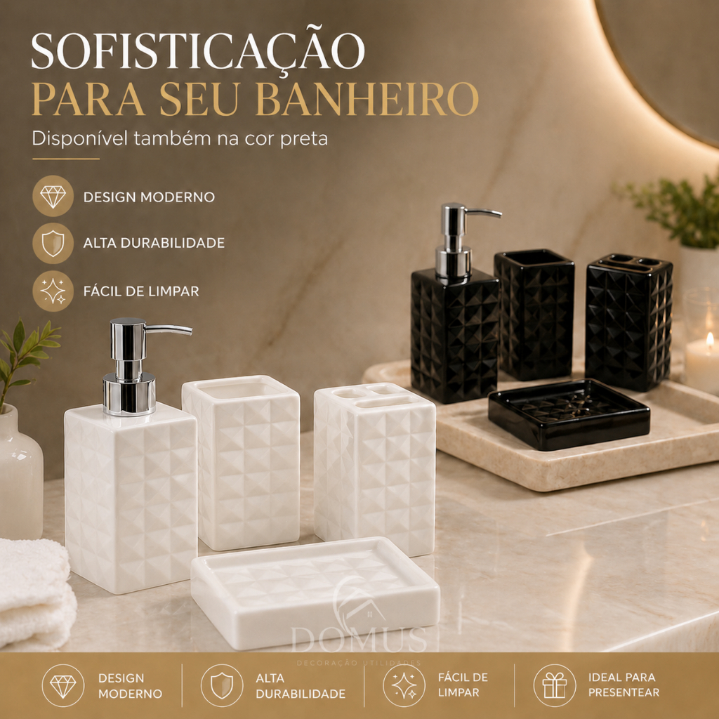 Conjunto Banheiro Lavabo 3 PEÇAS CERAMICA/Vidro Glamuor