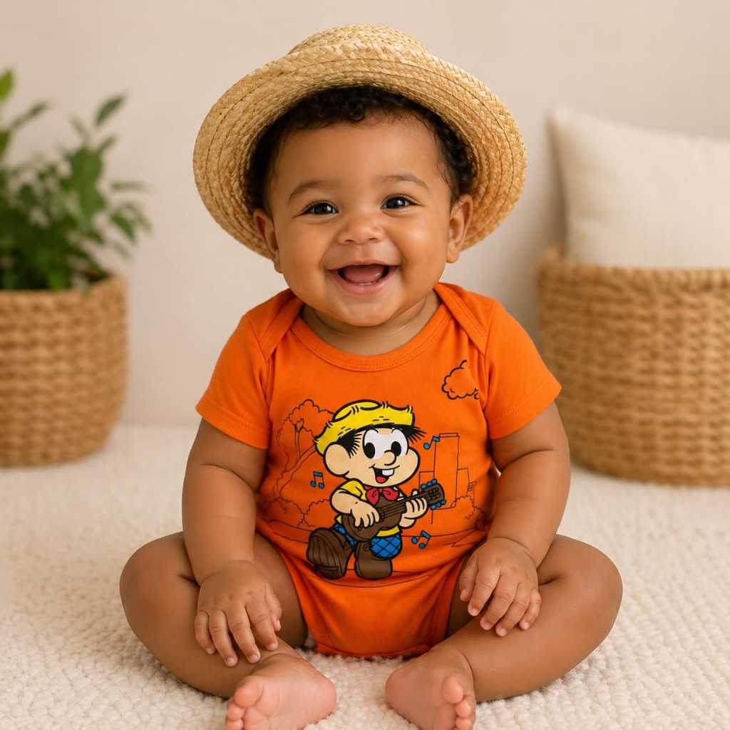 Body Temático Fantasia Mesversário Bebê Menino Chico Bento Festa Junina