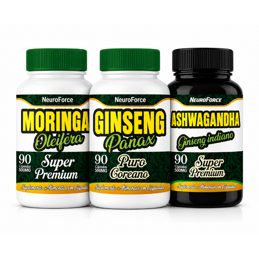 Combo Moringa + Ginseng Panax + Ginseng Indiano Ashwagandha Puro Premium