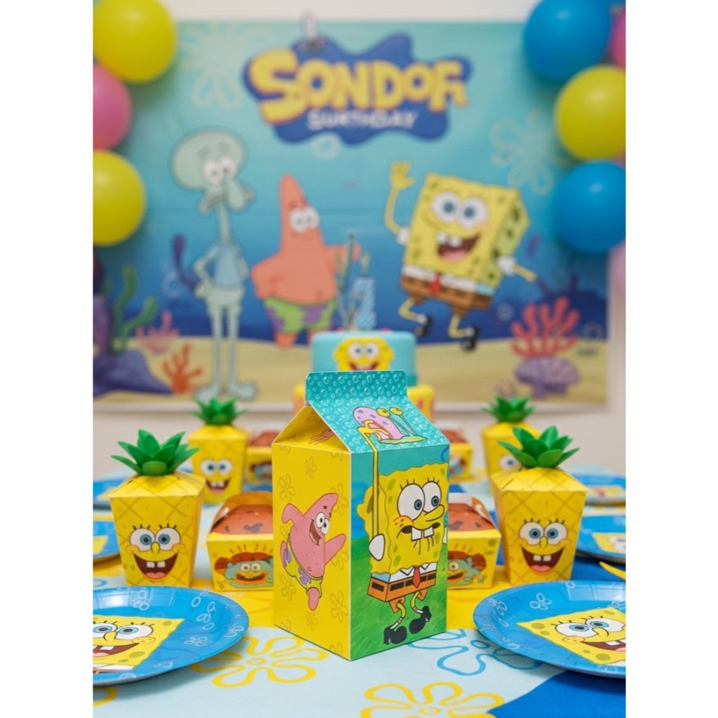 Kit 10 Lembrancinhas Personalizadas Caixinha Modelo Milk Tema Bob Esponja Festa Infantil Envio Imediato