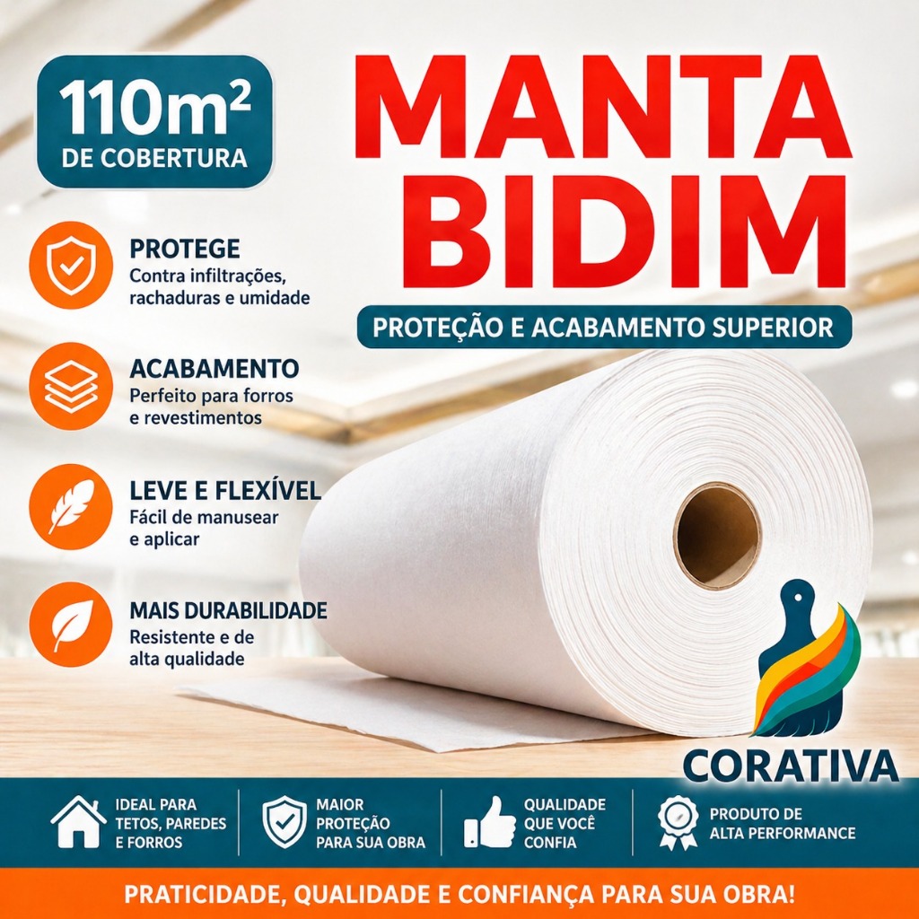 Rolo Manta Bidim VP50 110m² Geotêxtil Drenagem Solo Impermeabilização Construção Telhado Piso Forro