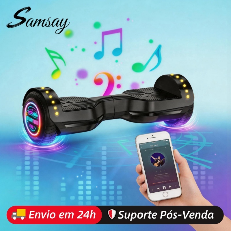 Hoverboard Infantil 6.5" 15km/h Hoverboard Original Com LED Bluetooth Suporta 100kg Skate Eletrico Hoverboard