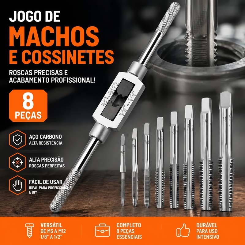 8-Piece M3 to M12 Male Turning Set for Opening Thread