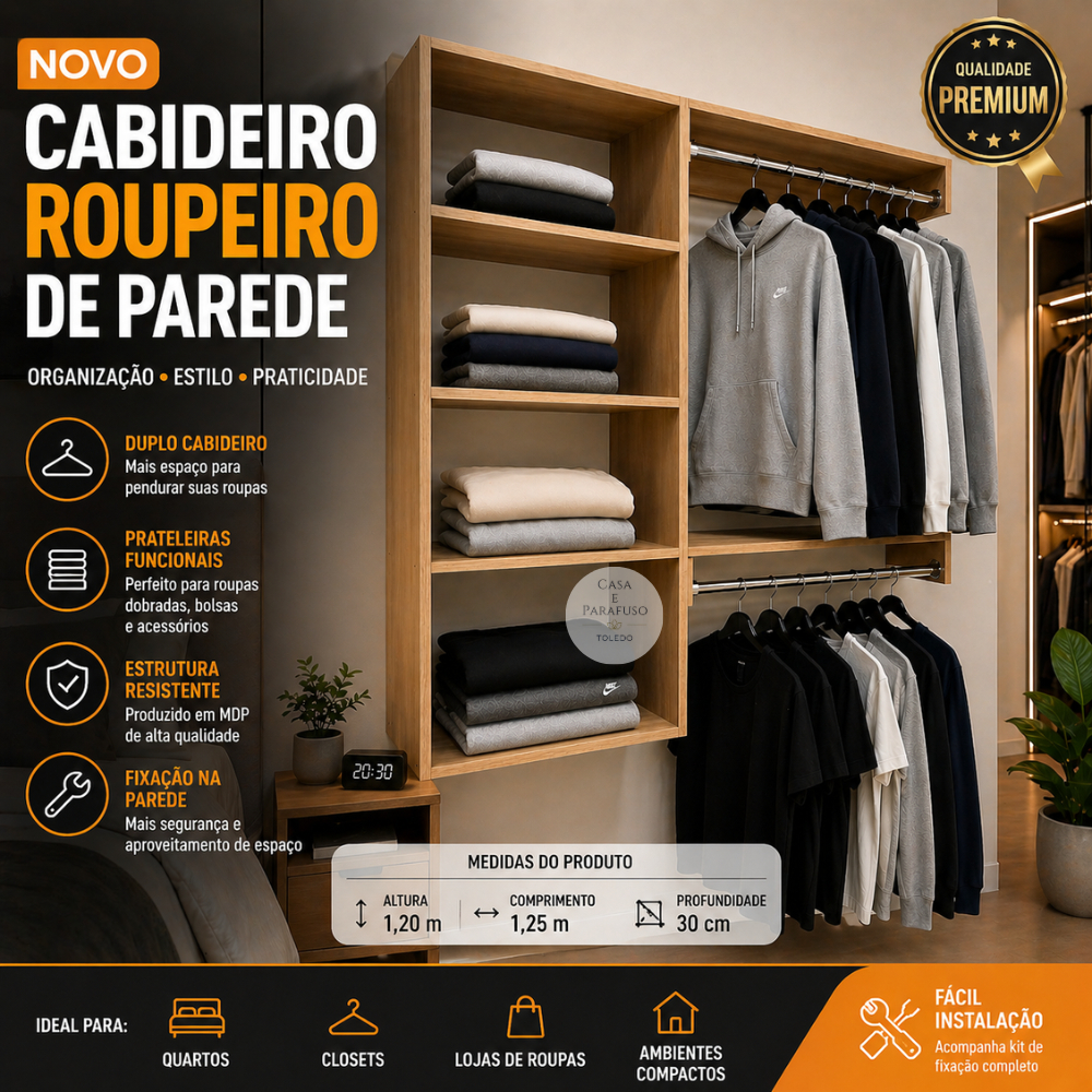 Cabideiro Arara  Suspenso De Parede Closet Aberto - Closet -67