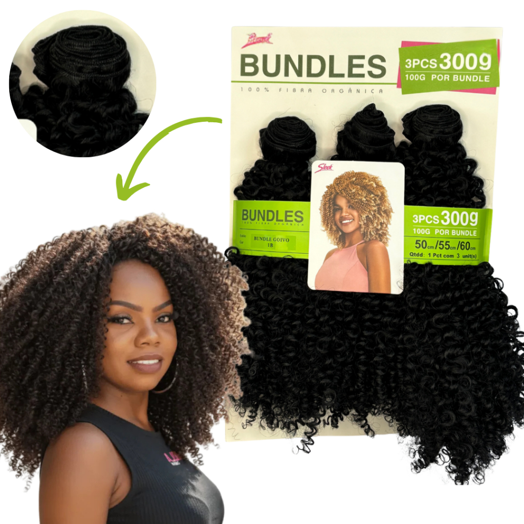 Cabelo Cacheado na Tela Sleek Bundles Goivo Orgânico Pacotão 300g