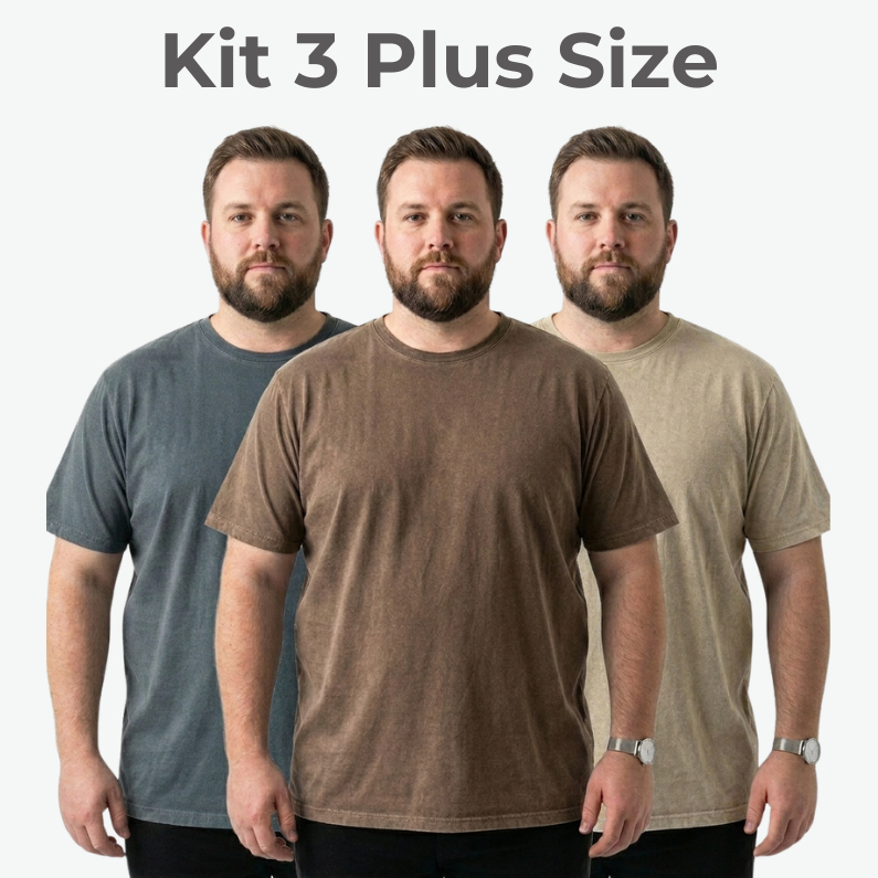 Kit 3x Camiseta Plus Size Masculina | Lisa | Estonada | 100% Algodão | Stonewear