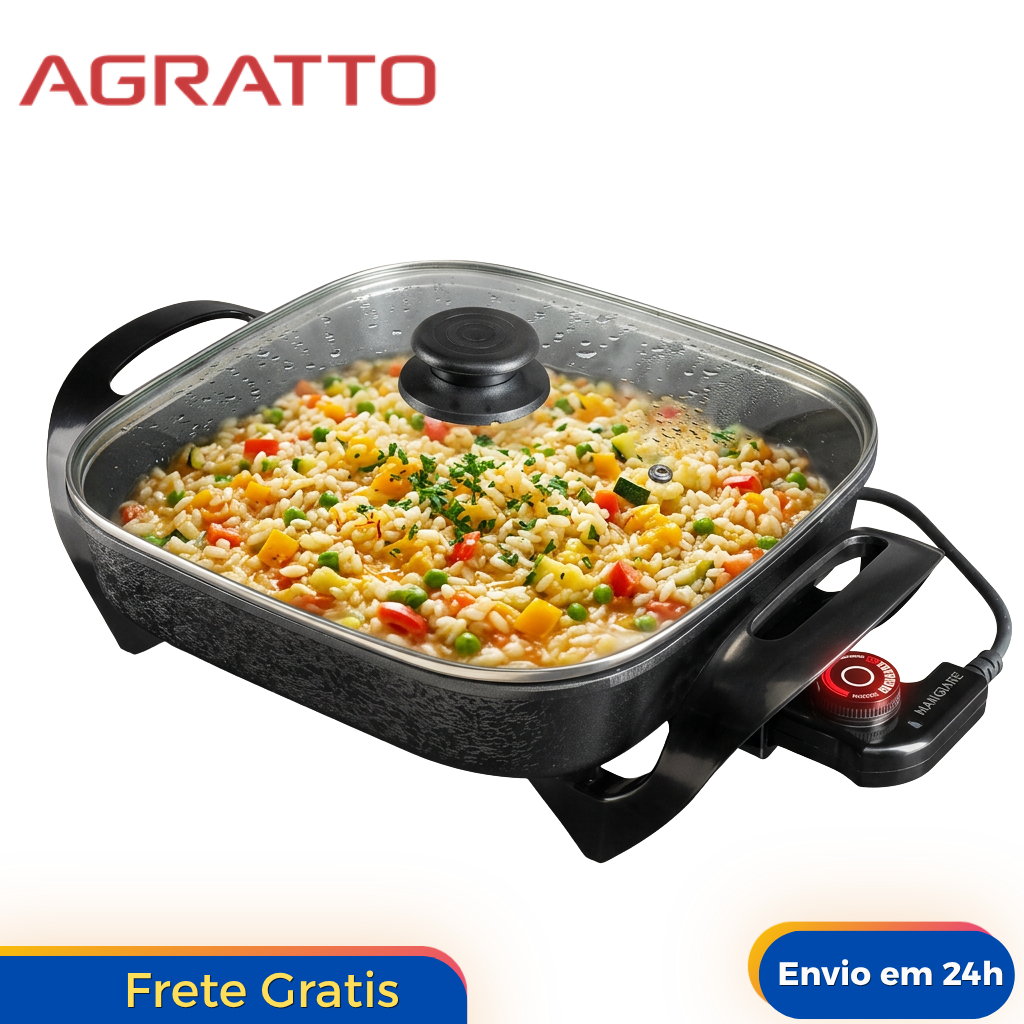 Panela Elétrica Mangiare 30CM 1500W Multifuncional Antiaderente 127/220V AGRATTO