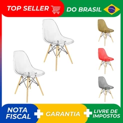 Kit 2 Cadeiras Charles Eames Cristal Eiffel Wood Conforto Designer Transparente