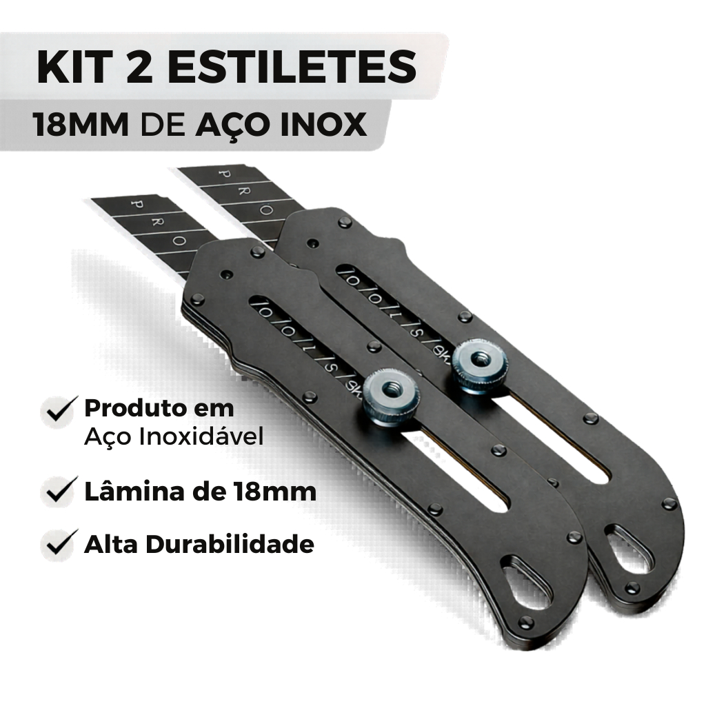 Kit 2 Estilete Profissional Aço Inox 18mm com Trava Lâminas Metal Multiuso