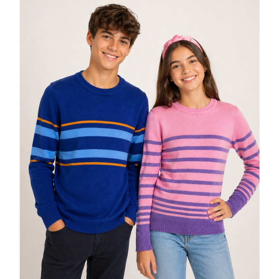 Kit 3 ou 2 Unid Suéter Tricô Tam 12 ao 16 Masculino Feminino Cores Variadas Quentinhos Confortáveis