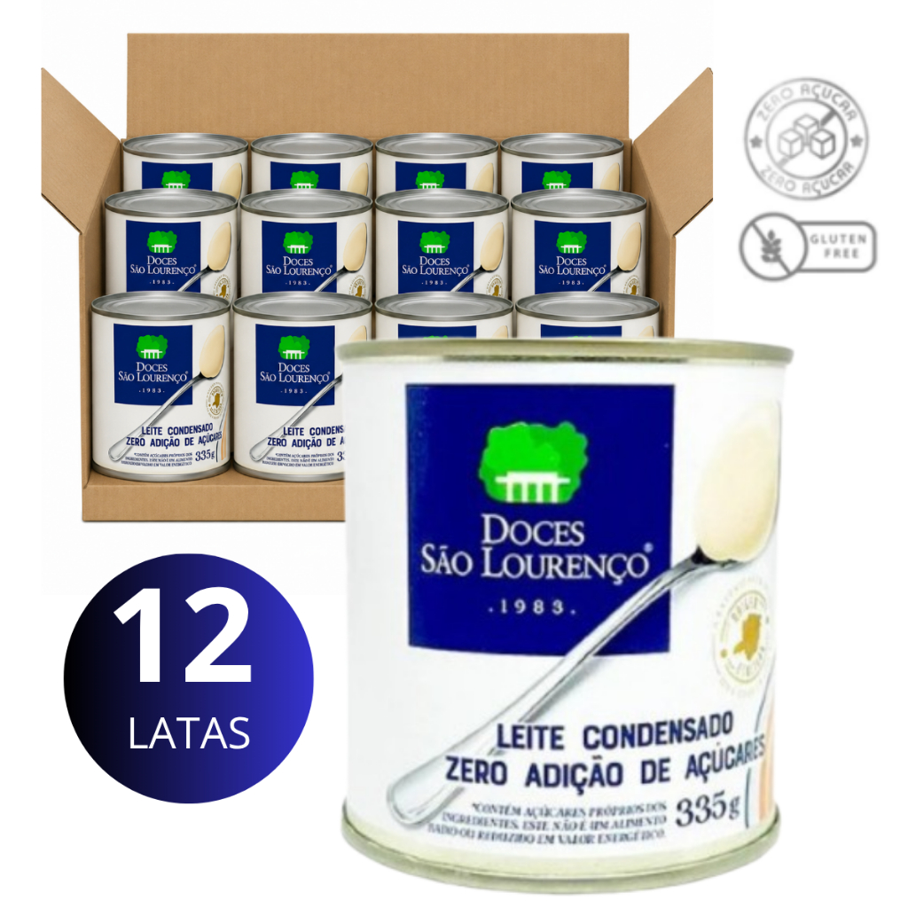Kit 12 Latas de Leite Condensado Diet São Lourenço 335g Zero Açúcar Cremoso Promoção